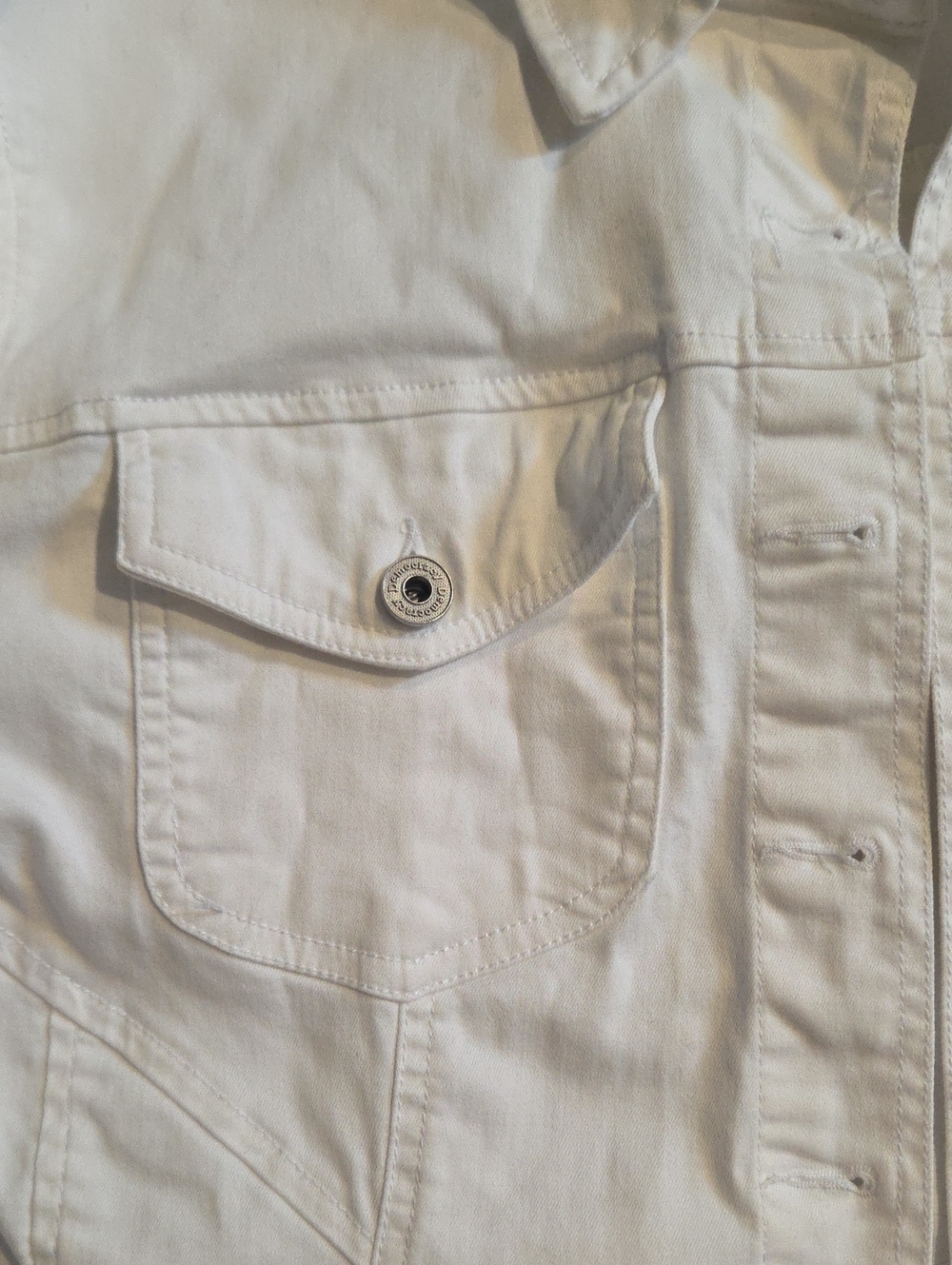 Democracy 3/4 Ruched Sleeve Button Up White Denim Jacket Top Optic White Medium - Picture 7 of 8